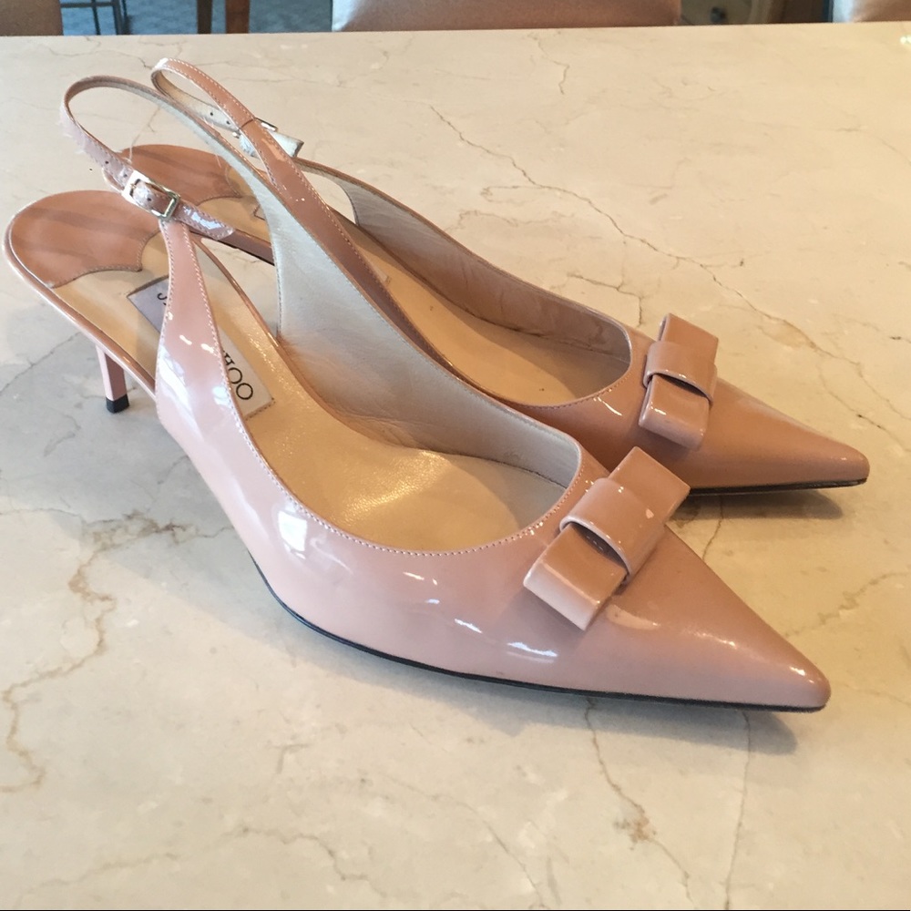 Jimmy Choo Pink Patent Leather Kitten Slingbacks